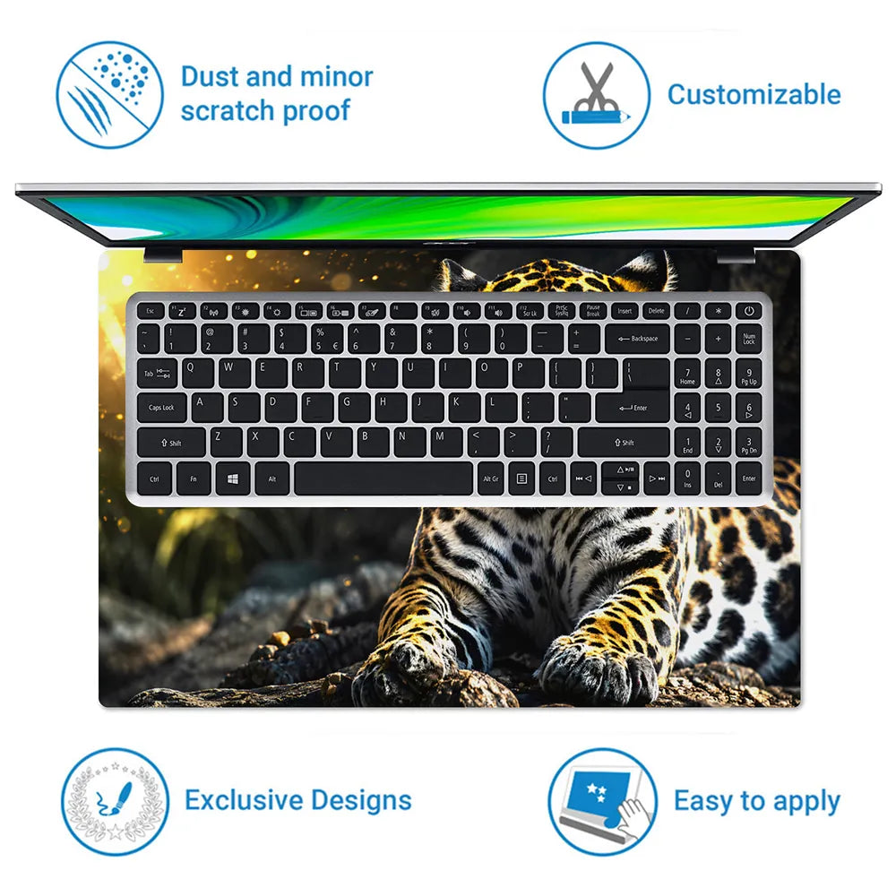 Abstract Golden Jaguar Resting in Jungle Light Laptop Skin - View 5