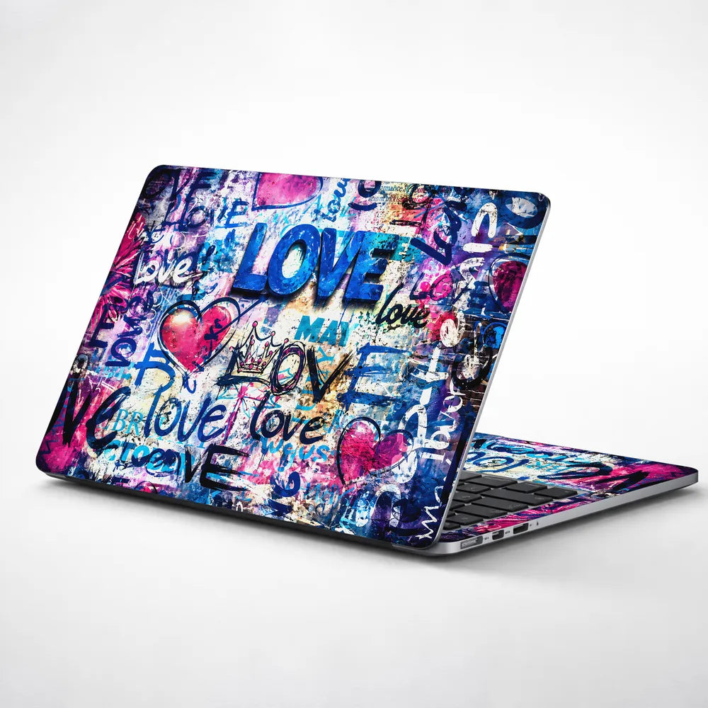 Abstract Graffiti Love Wall Pink Blue Laptop Skin - View 1