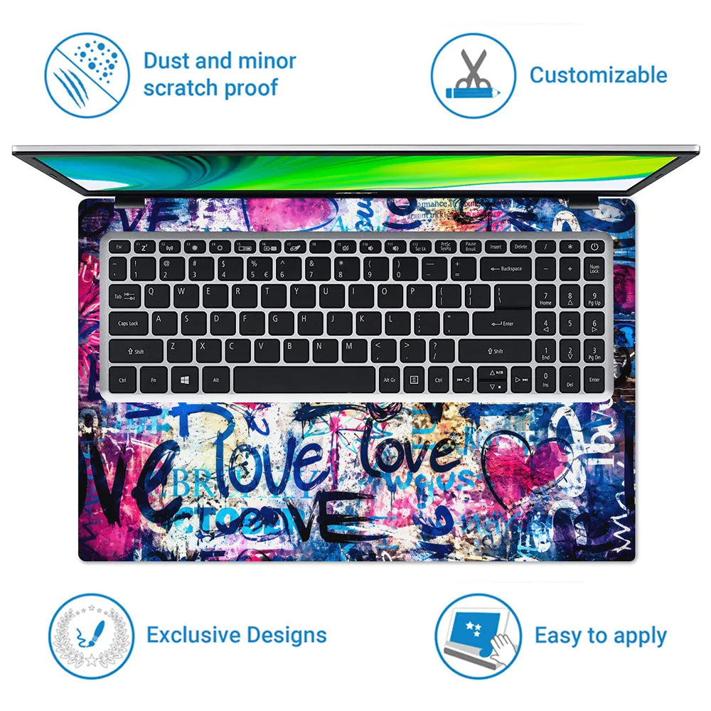 Abstract Graffiti Love Wall Pink Blue Laptop Skin - View 5