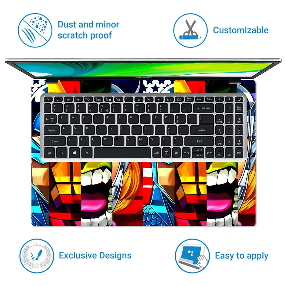 Abstract Heroic Faces Laptop Skin - View 5