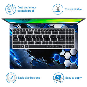 Abstract Hexagon Metal Blue Cracked Laptop Skin - View 5