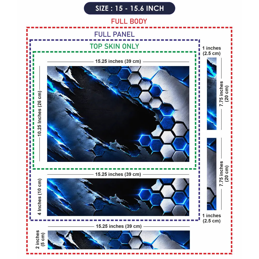 Abstract Hexagon Metal Blue Cracked Laptop Skin - View 8