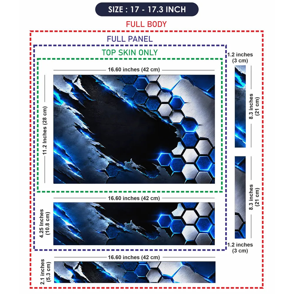 Abstract Hexagon Metal Blue Cracked Laptop Skin - View 9