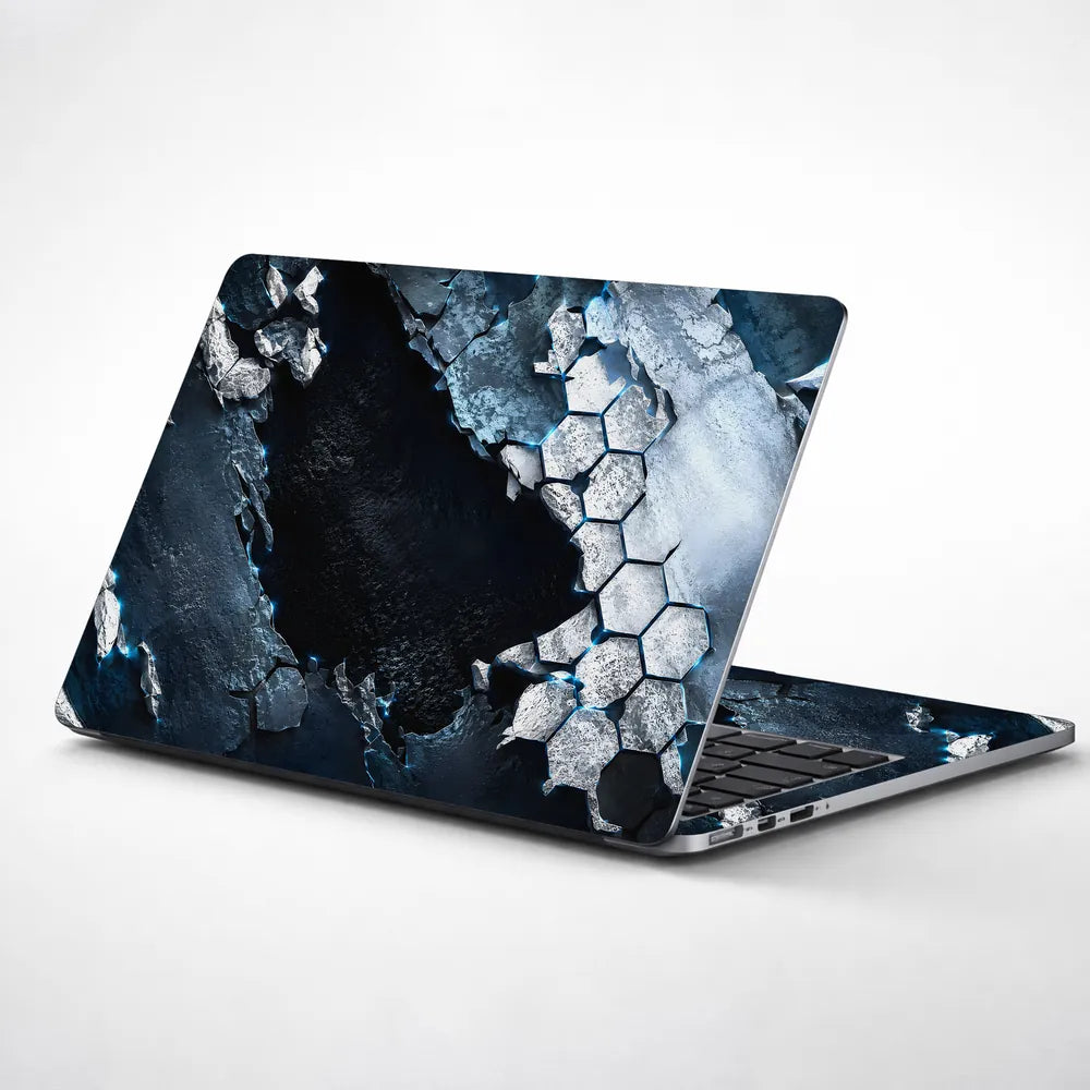 Abstract Hexagon Rock Cave Blue Laptop Skin - View 1