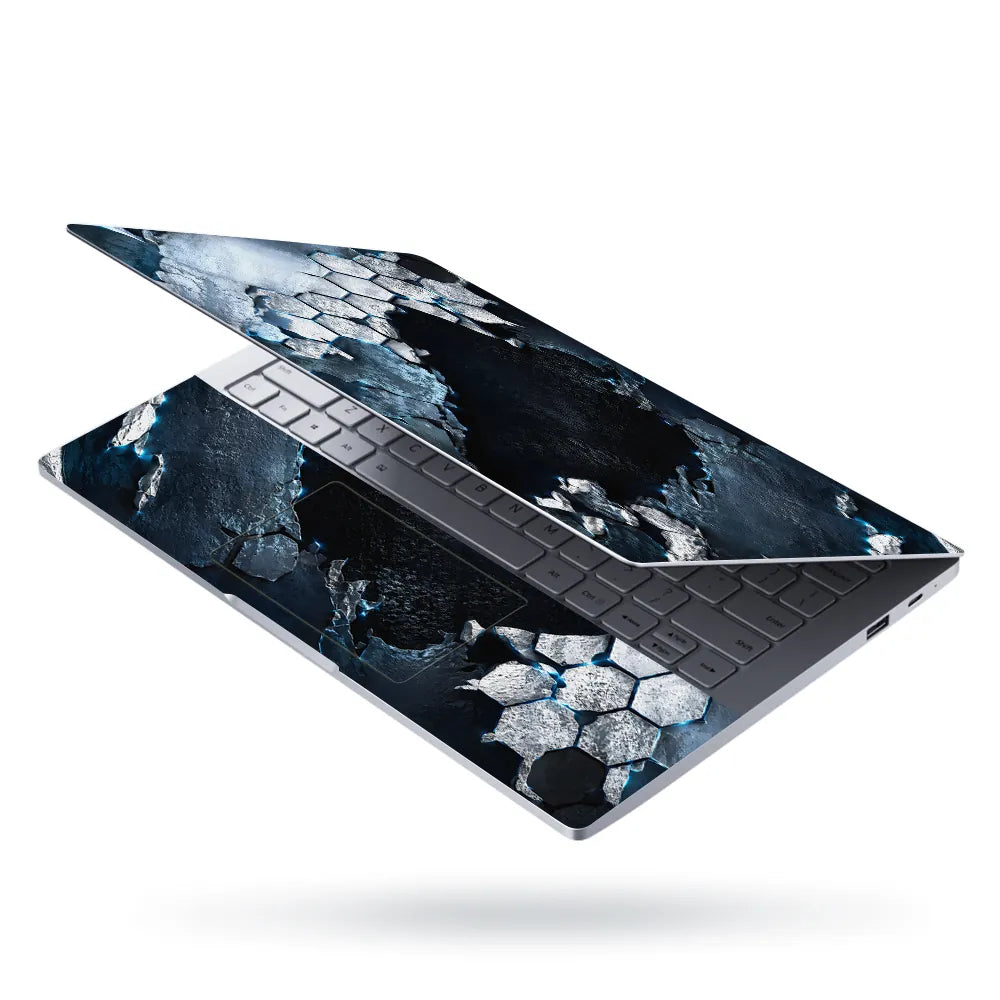 Abstract Hexagon Rock Cave Blue Laptop Skin - View 3