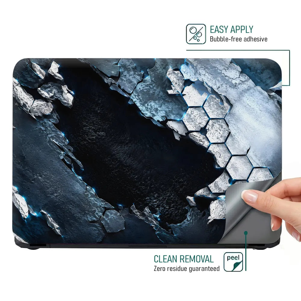 Abstract Hexagon Rock Cave Blue Laptop Skin - View 4