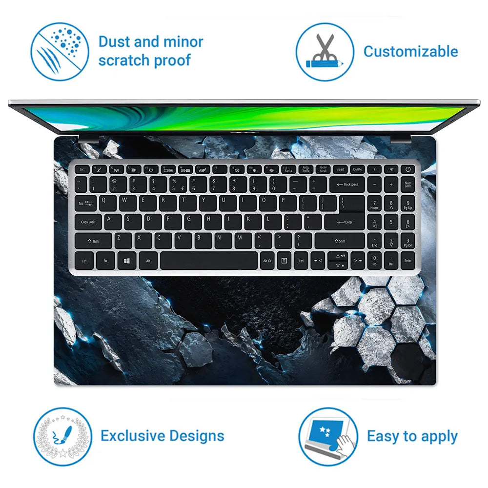Abstract Hexagon Rock Cave Blue Laptop Skin - View 5