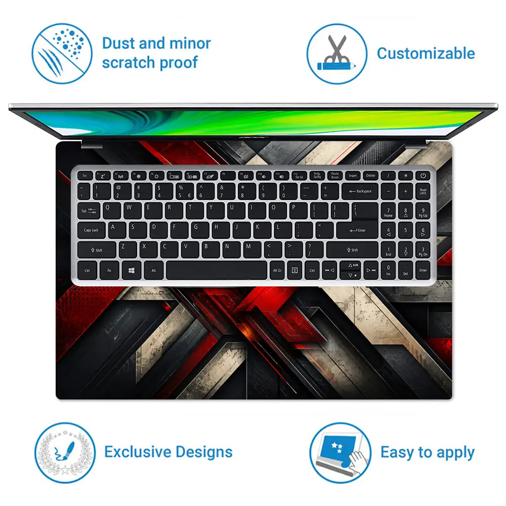 Abstract Industrial Steel Red Beams Laptop Skin - View 5