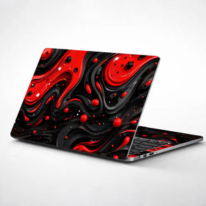 Abstract Liquid Red Black Swirls Laptop Skin - View 1