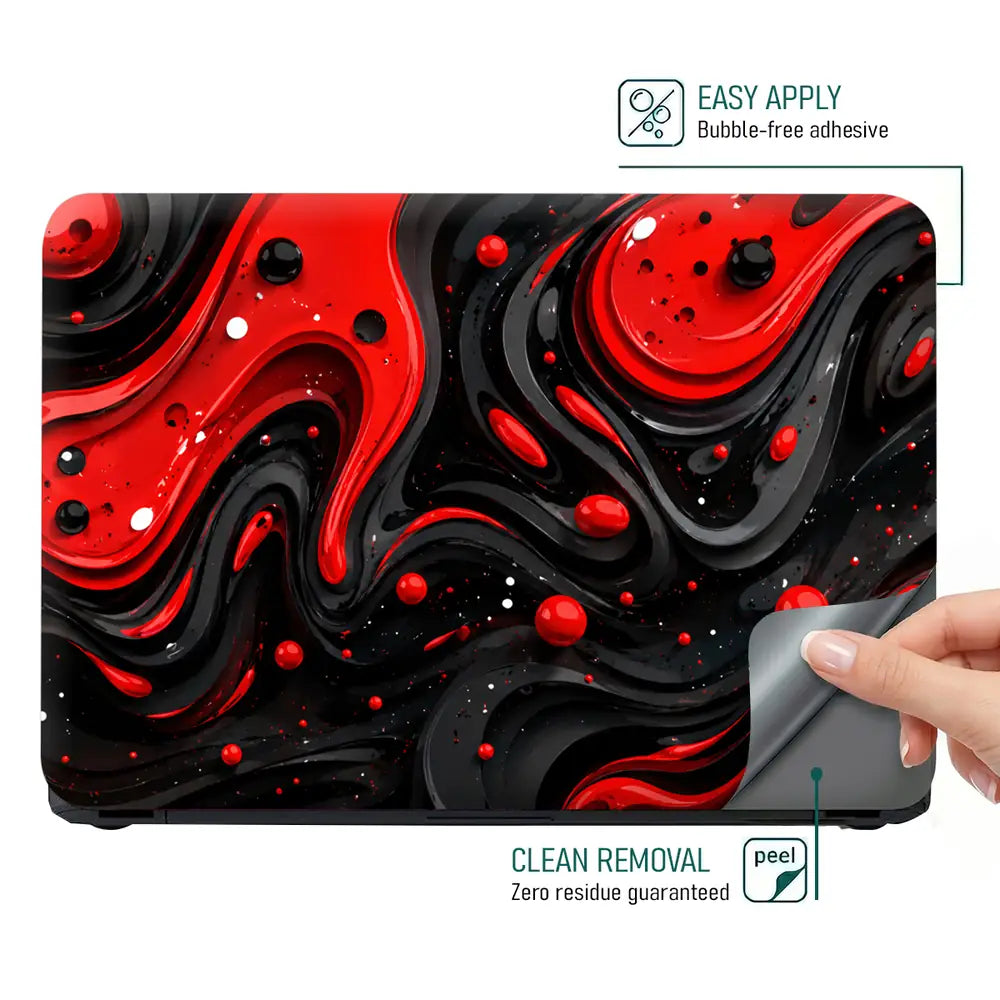 Abstract Liquid Red Black Swirls Laptop Skin - View 4