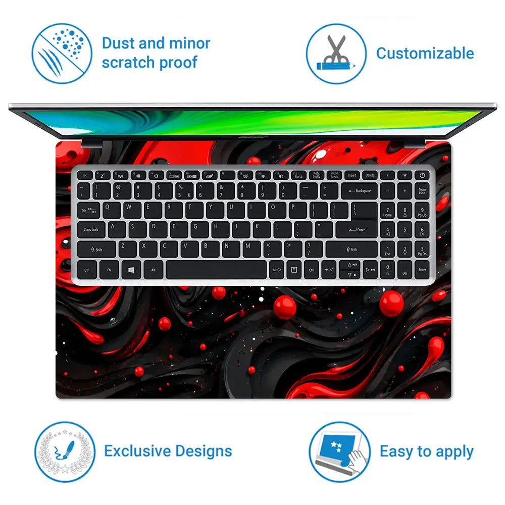 Abstract Liquid Red Black Swirls Laptop Skin - View 5