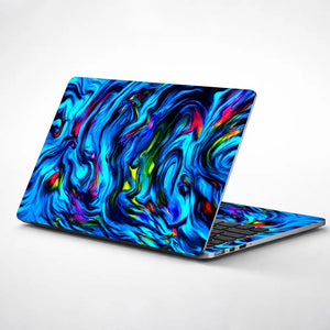 Abstract Liquid Swirls Neon Blue Laptop Skin - View 1