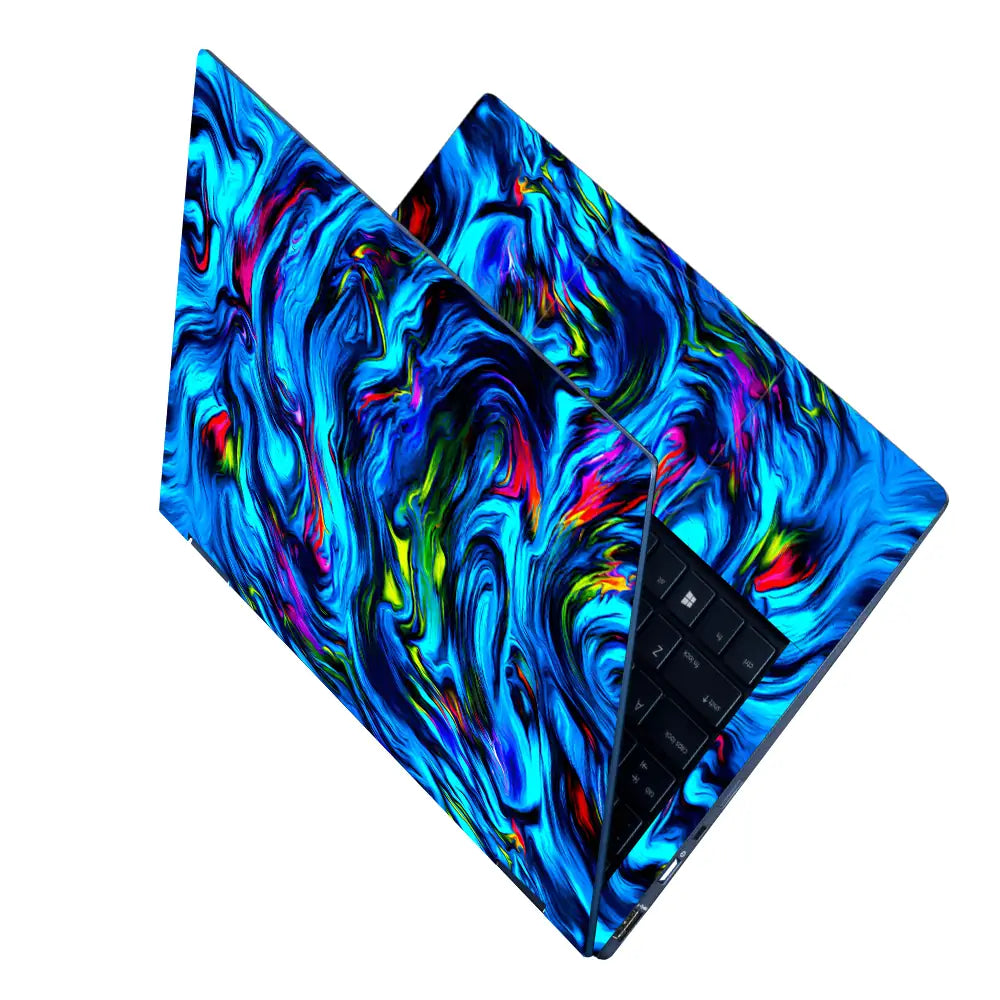 Abstract Liquid Swirls Neon Blue Laptop Skin - View 2