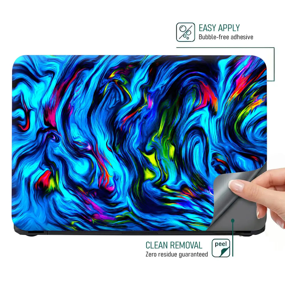 Abstract Liquid Swirls Neon Blue Laptop Skin - View 4