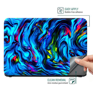 Abstract Liquid Swirls Neon Blue Laptop Skin - View 4