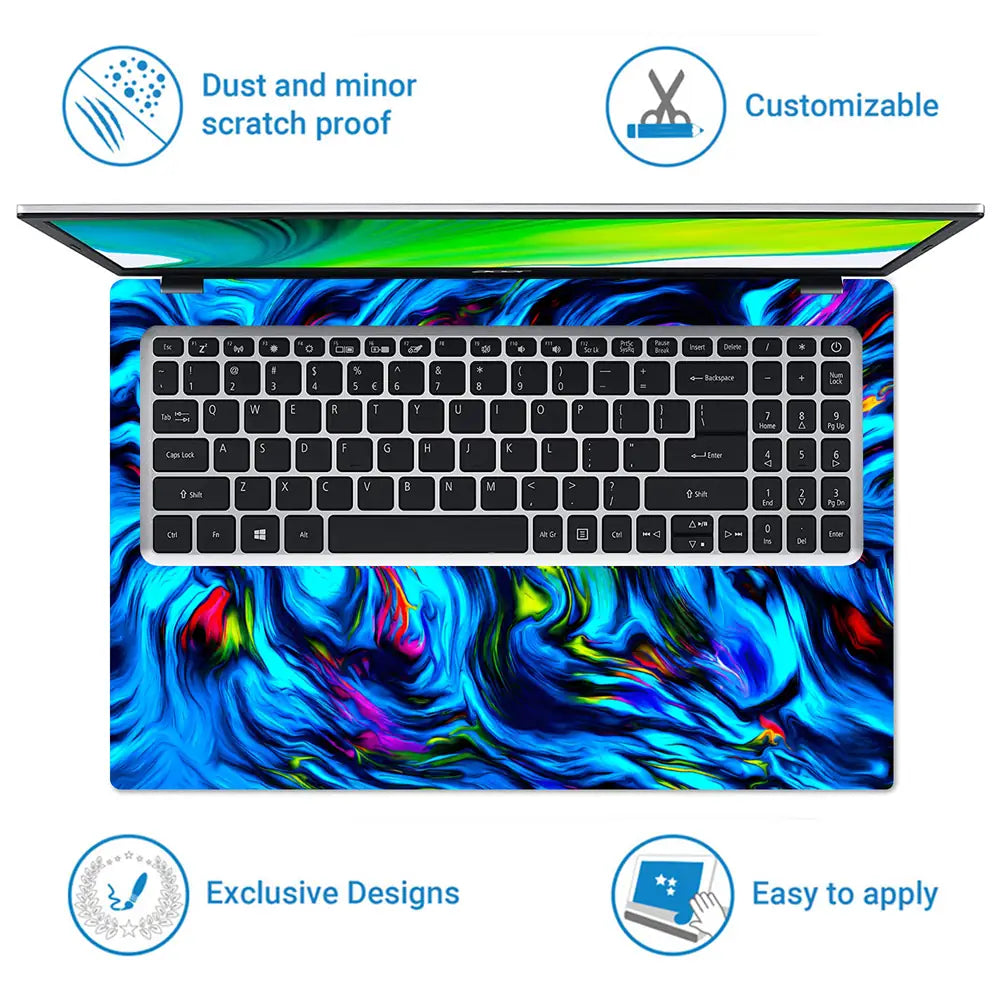 Abstract Liquid Swirls Neon Blue Laptop Skin - View 5