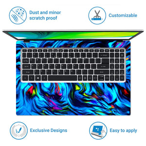 Abstract Liquid Swirls Neon Blue Laptop Skin - View 5