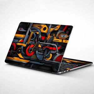 Abstract Machinery Yellow Red Gears Laptop Skin - View 1