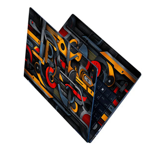 Abstract Machinery Yellow Red Gears Laptop Skin - View 2