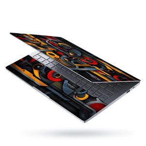 Abstract Machinery Yellow Red Gears Laptop Skin - View 3