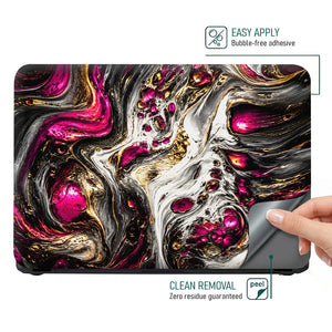 Abstract Magenta Gold Liquid Marble Swirl Laptop Skin - View 4