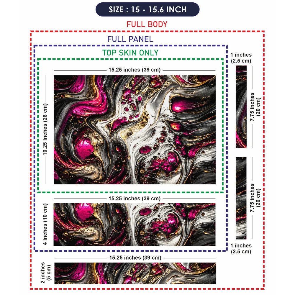 Abstract Magenta Gold Liquid Marble Swirl Laptop Skin - View 8