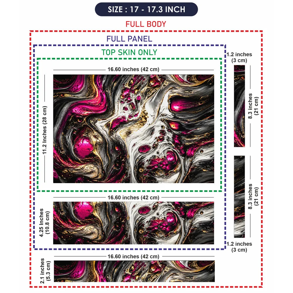 Abstract Magenta Gold Liquid Marble Swirl Laptop Skin - View 9