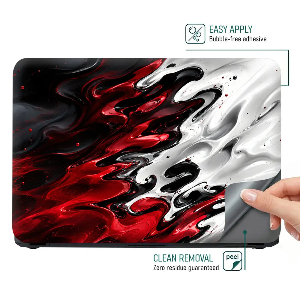 Abstract Marble Red White Liquid Laptop Skin - View 4