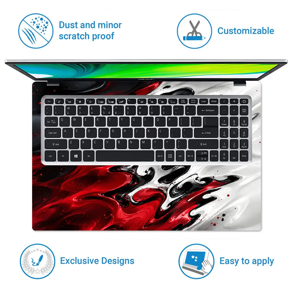 Abstract Marble Red White Liquid Laptop Skin - View 5