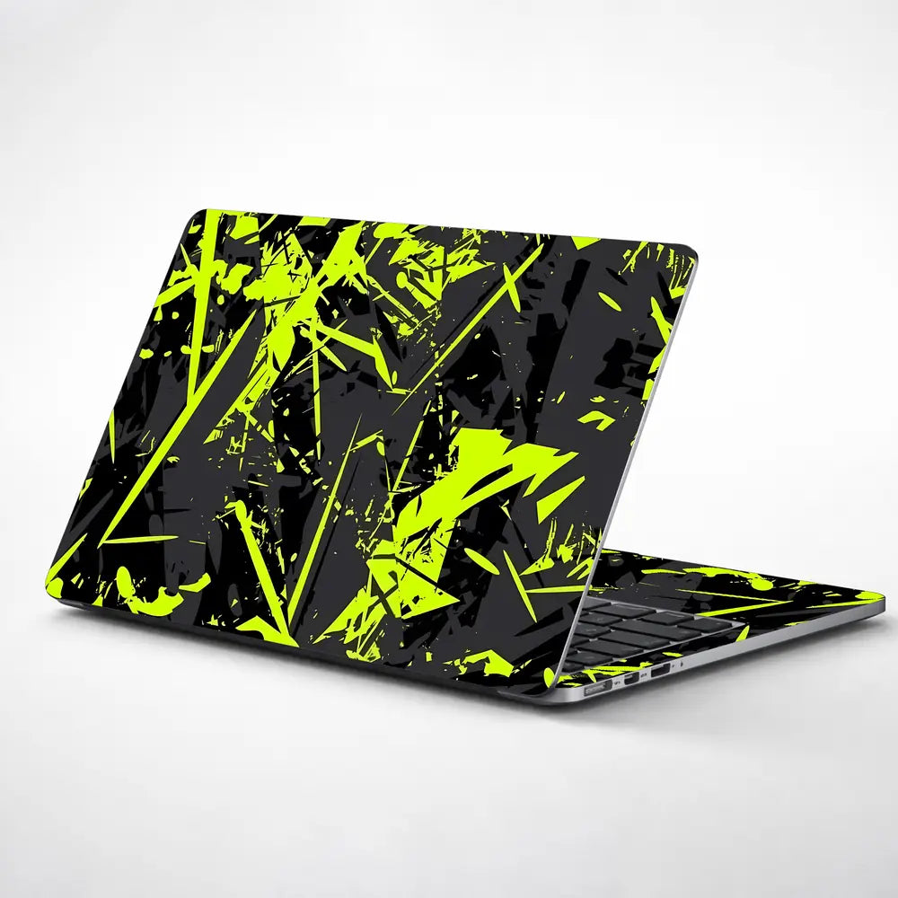 Abstract Neon Green Chaos Laptop Skin - View 1