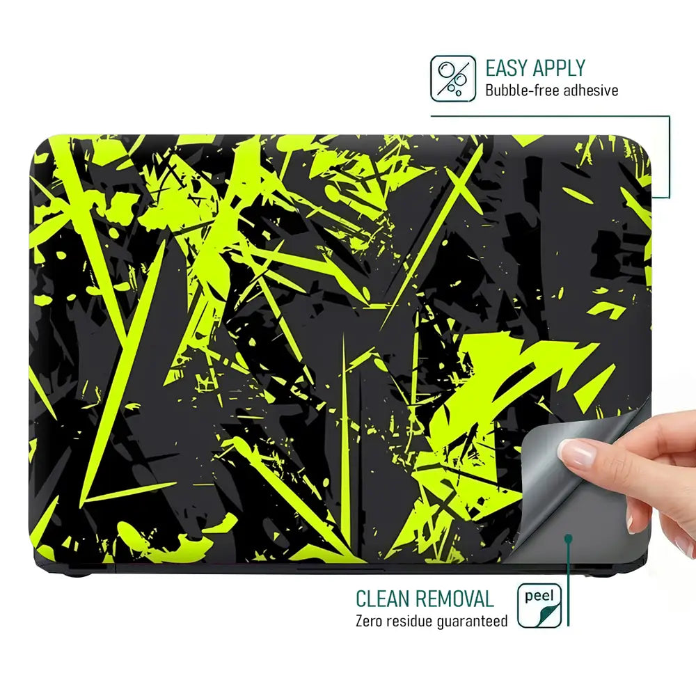 Abstract Neon Green Chaos Laptop Skin - View 4
