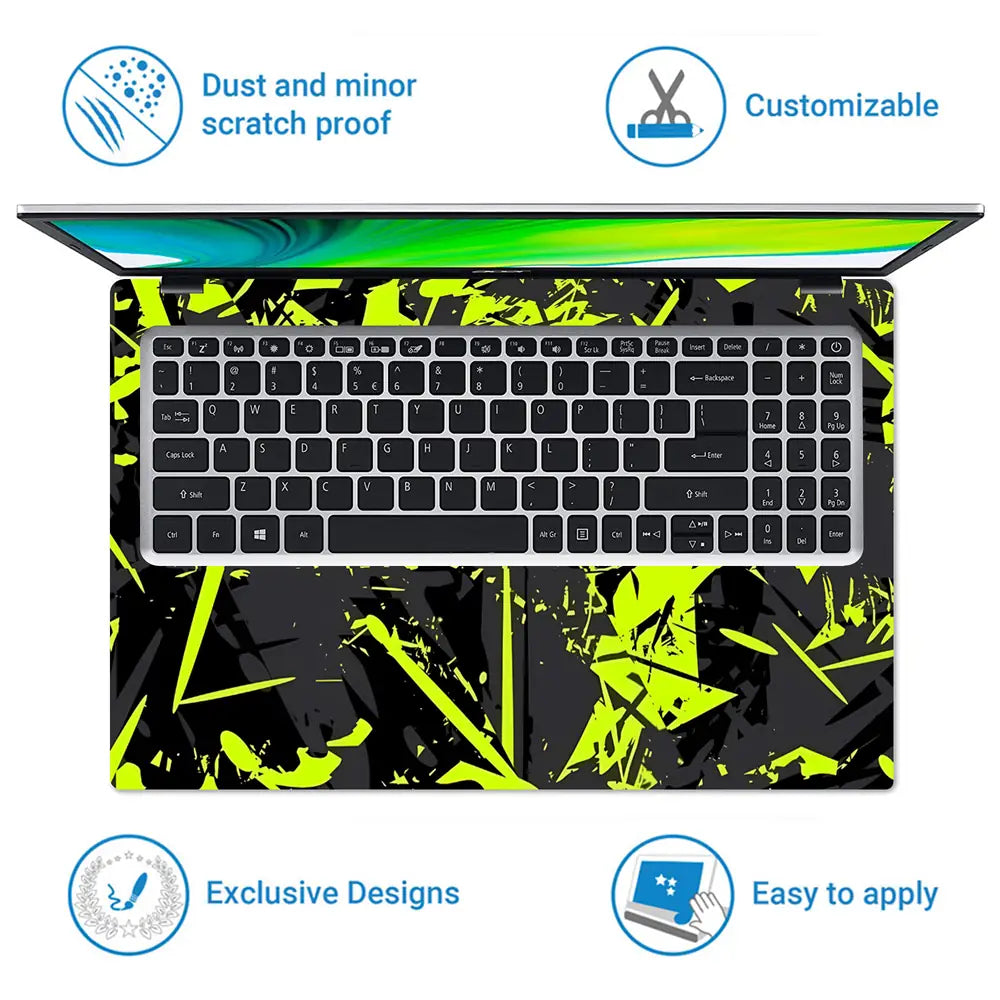 Abstract Neon Green Chaos Laptop Skin - View 5