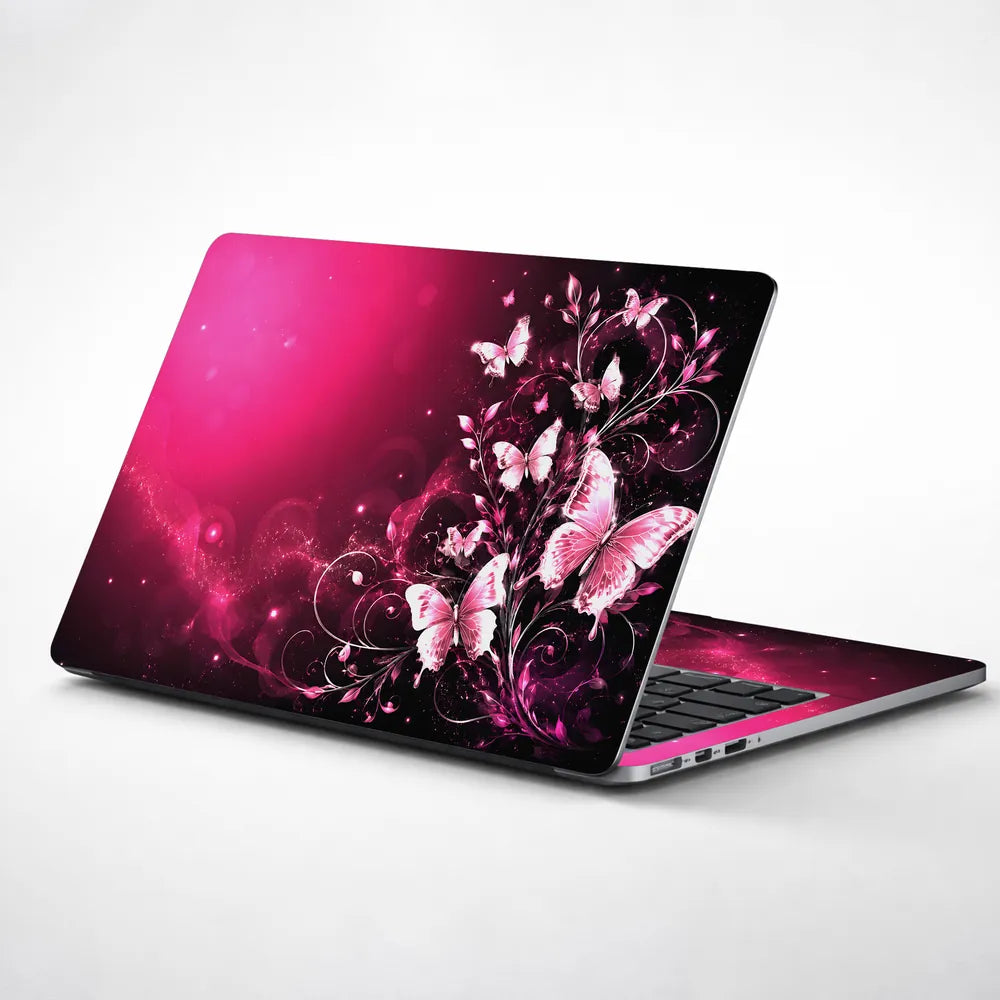 Abstract Pink Butterfly Garden Swirls Laptop Skin - View 1