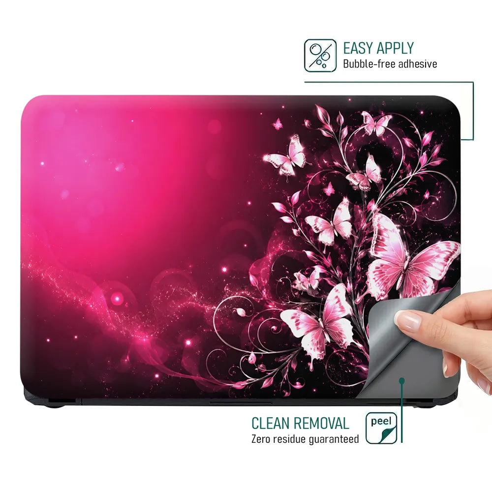 Abstract Pink Butterfly Garden Swirls Laptop Skin - View 4