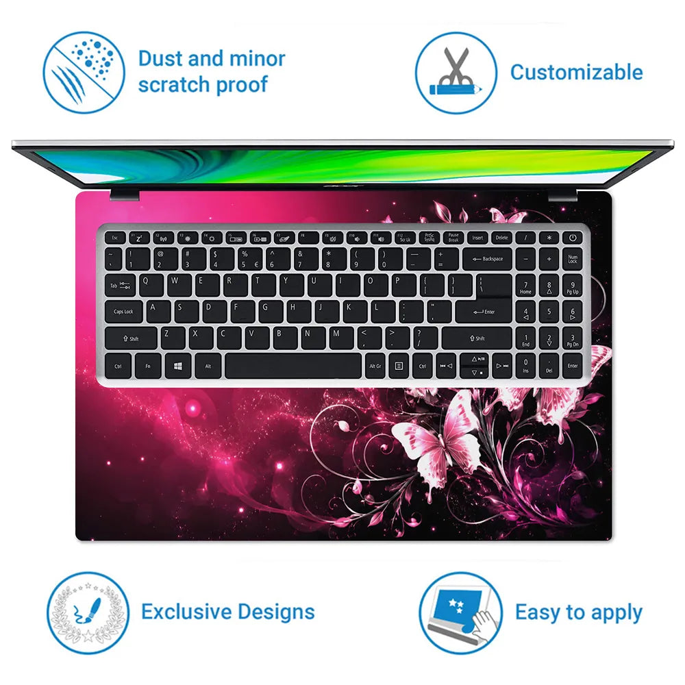 Abstract Pink Butterfly Garden Swirls Laptop Skin - View 5