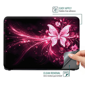 Abstract Pink Glowing Butterfly Floral Hearts Laptop Skin - View 4