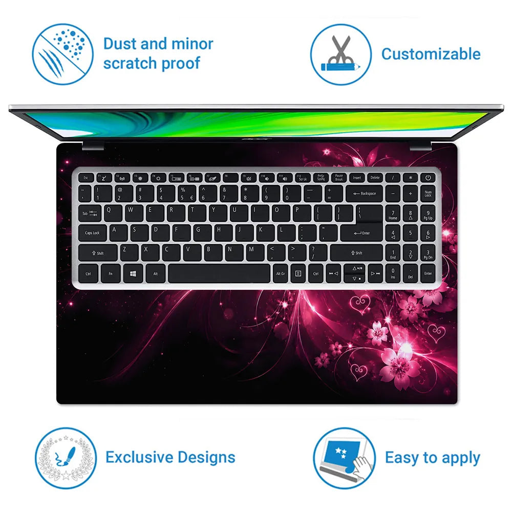 Abstract Pink Glowing Butterfly Floral Hearts Laptop Skin - View 5