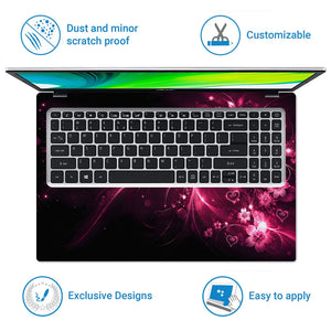 Abstract Pink Glowing Butterfly Floral Hearts Laptop Skin - View 5