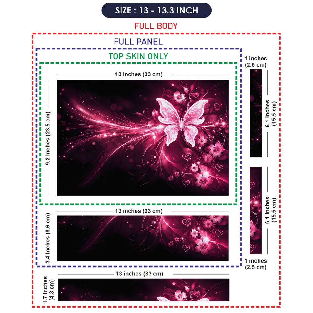 Abstract Pink Glowing Butterfly Floral Hearts Laptop Skin - View 6