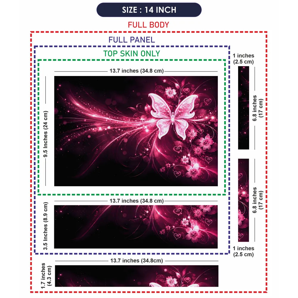 Abstract Pink Glowing Butterfly Floral Hearts Laptop Skin - View 7
