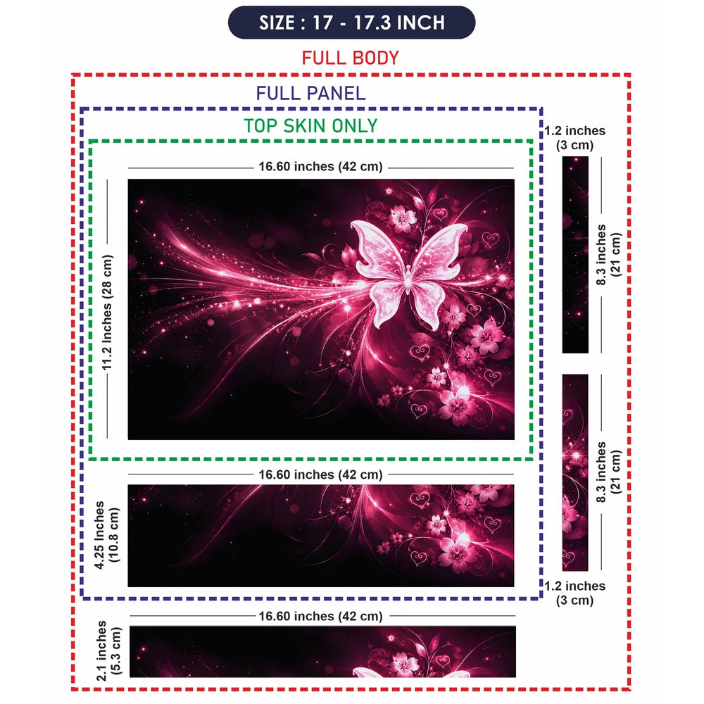 Abstract Pink Glowing Butterfly Floral Hearts Laptop Skin - View 9