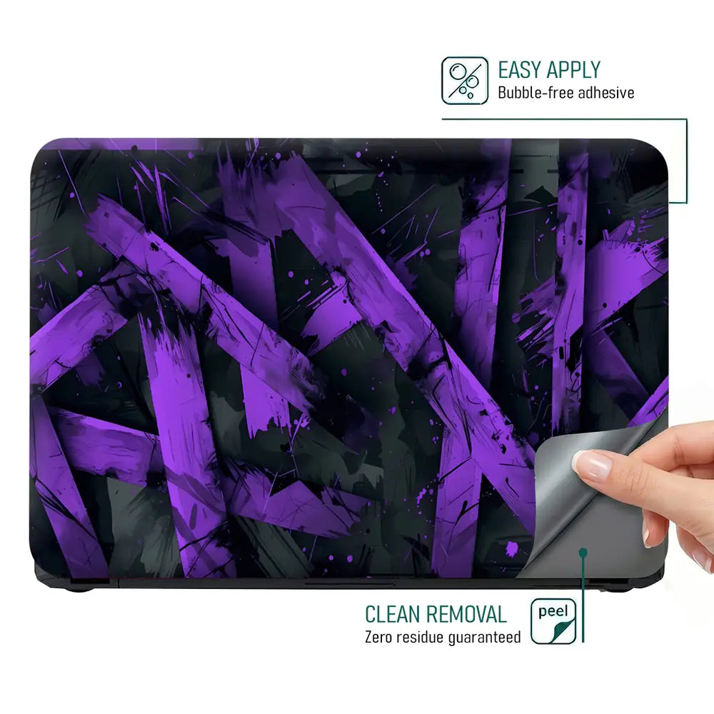 Abstract Purple Brush Strokes On Dark Background Laptop Skin - View 4