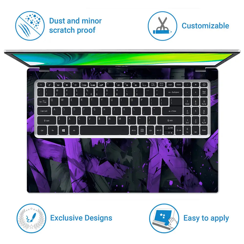Abstract Purple Brush Strokes On Dark Background Laptop Skin - View 5