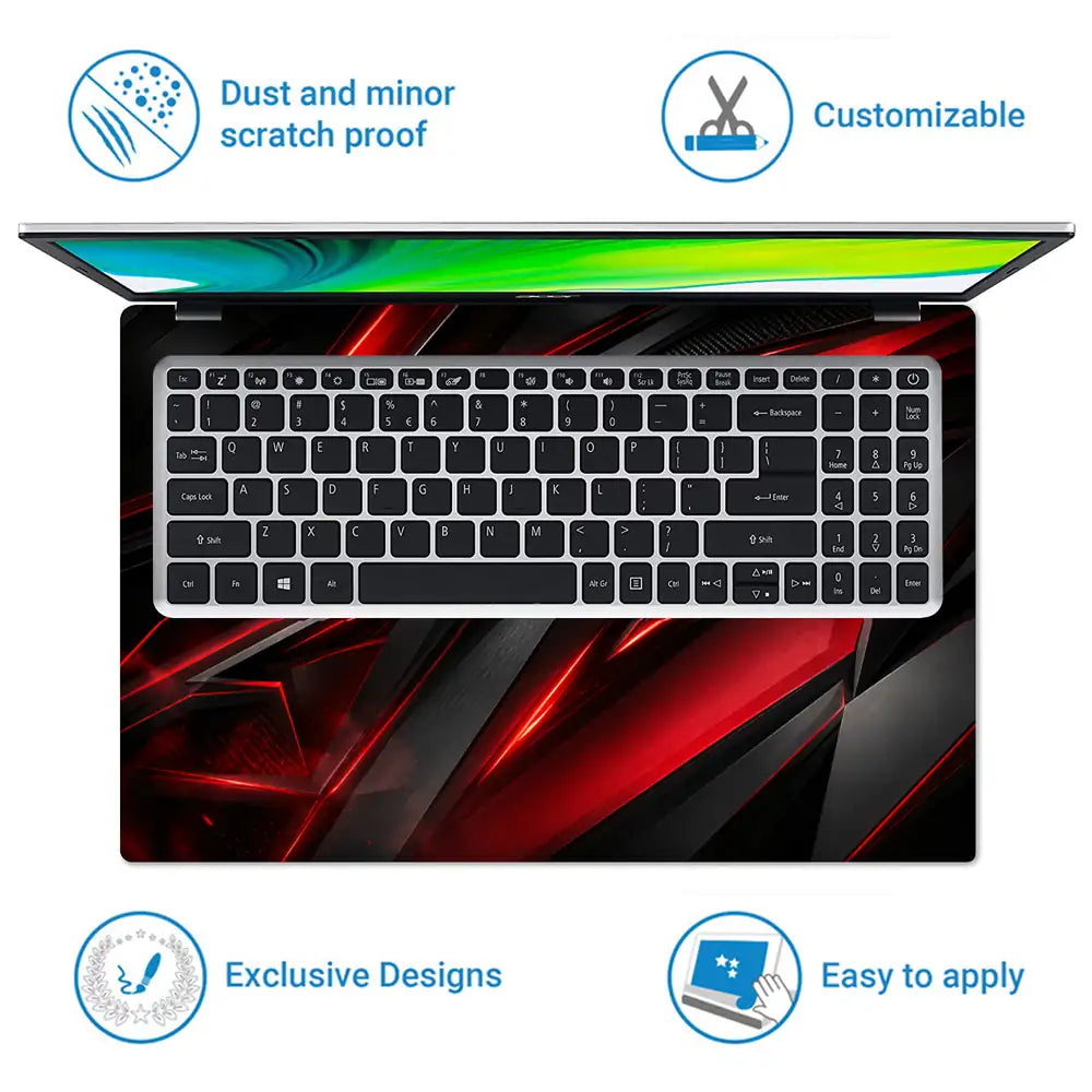 Abstract Red Black Sharp Shards Laptop Skin - View 5