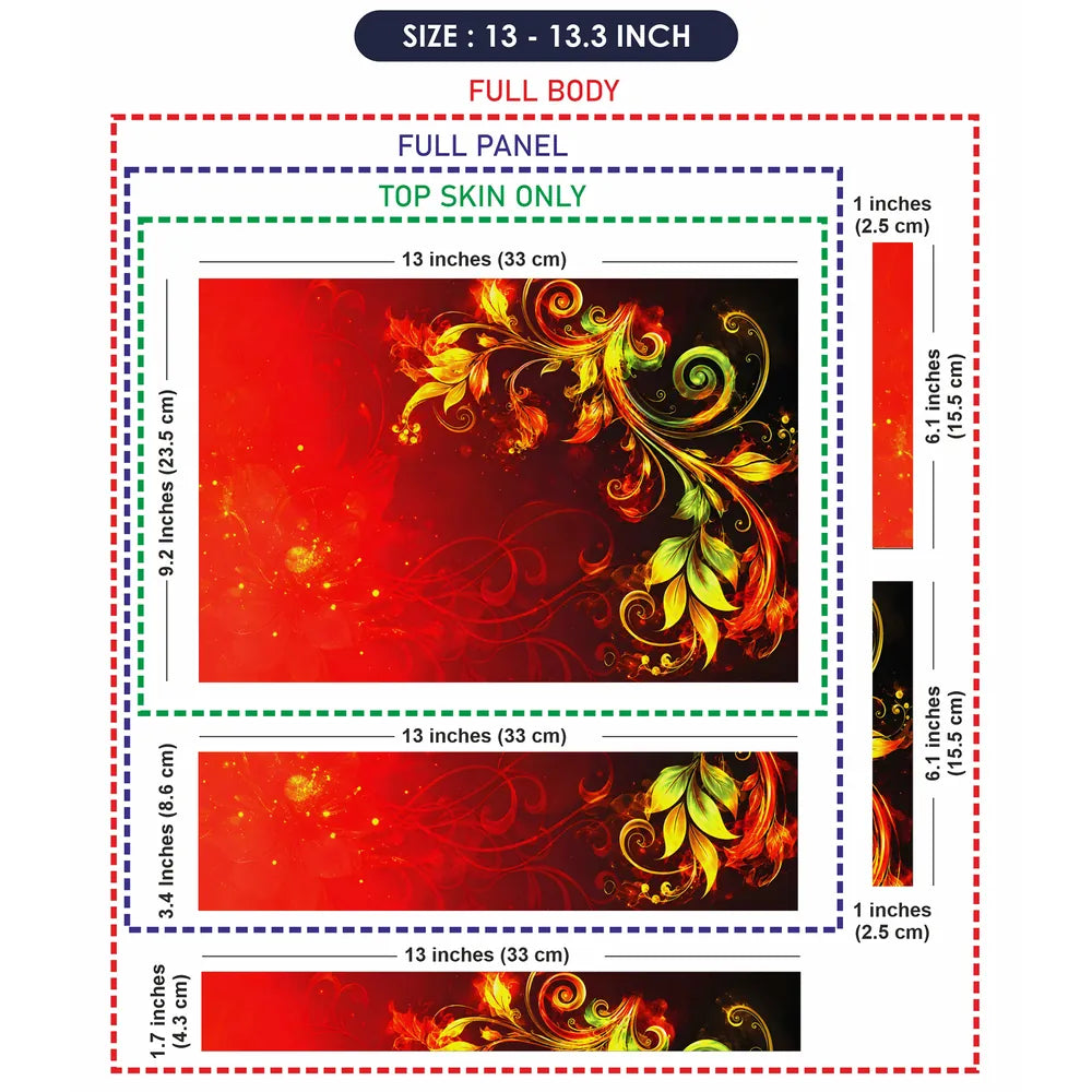 Abstract Red Fire Foliage Swirls on Black Laptop Skin - View 6