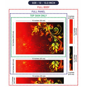Abstract Red Fire Foliage Swirls on Black Laptop Skin - View 6