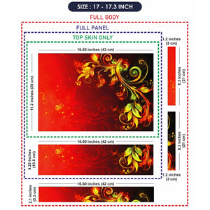 Abstract Red Fire Foliage Swirls on Black Laptop Skin - View 9