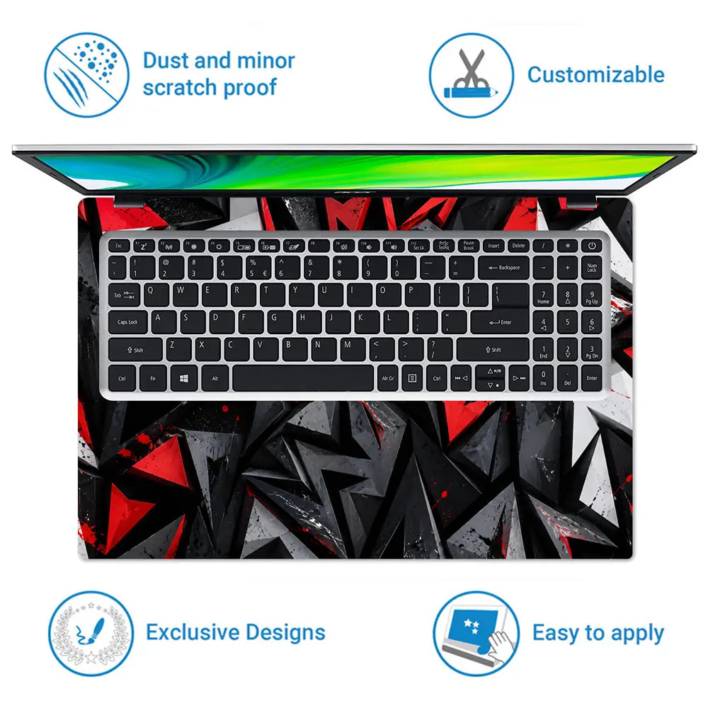 Abstract Shards Red Black Arrows Laptop Skin - View 5