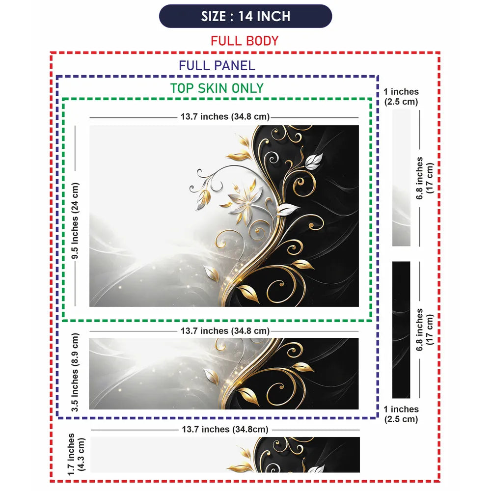 Abstract Silver Gold Floral Swirl on Grey Laptop Skin - View 7