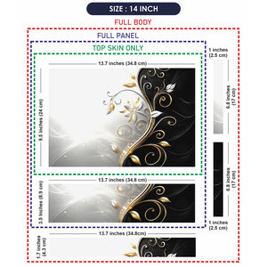 Abstract Silver Gold Floral Swirl on Grey Laptop Skin - View 7